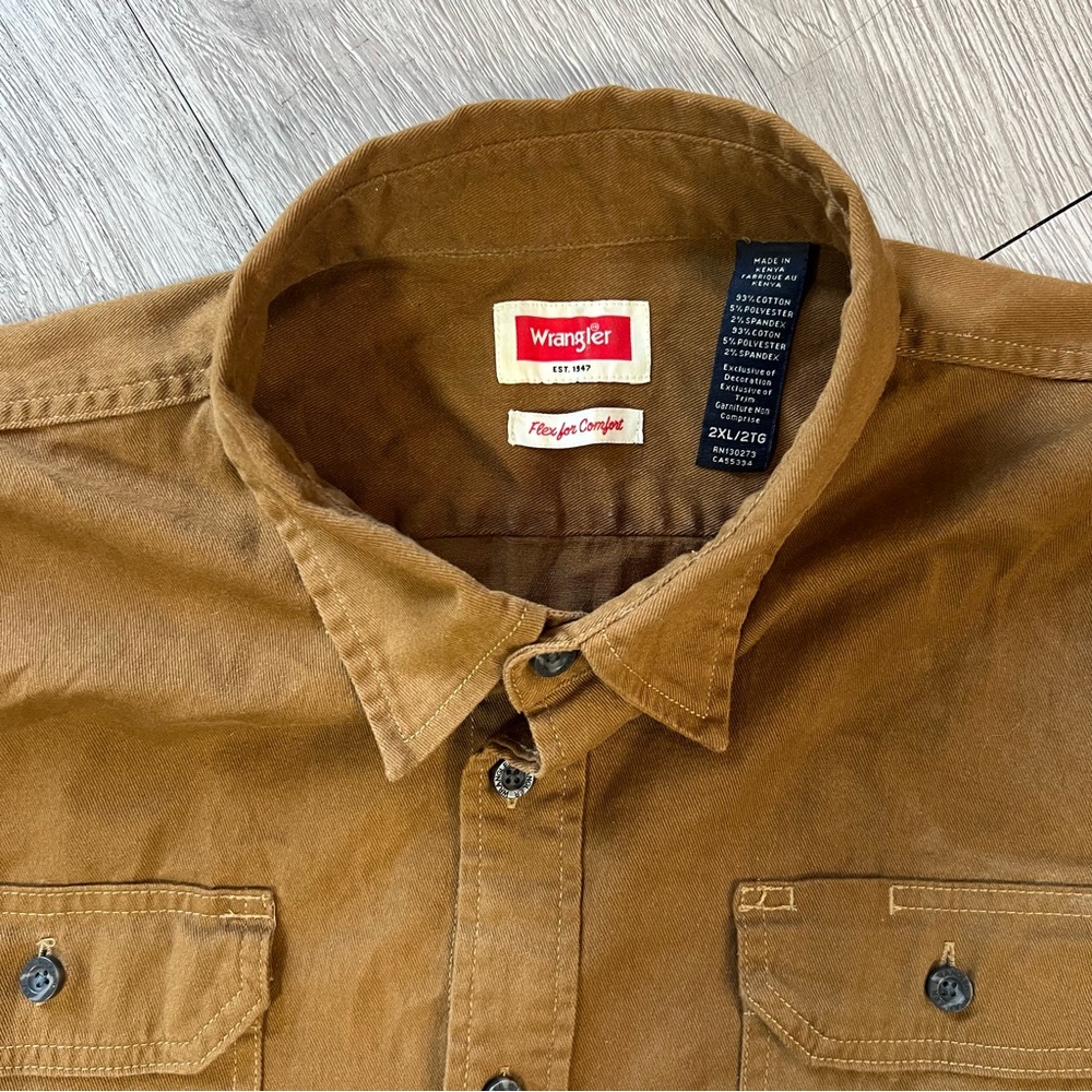 Wrangler Mens 2XL Flex for Comfort Brown Long Sleeve Button Down Workwear